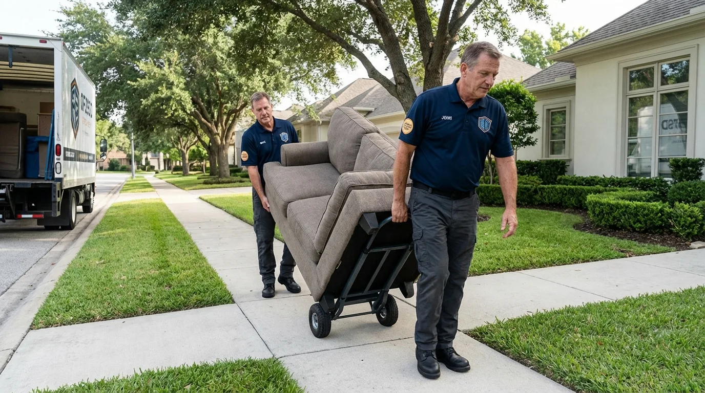 Local residential moving crew loading furniture in Bono, AR